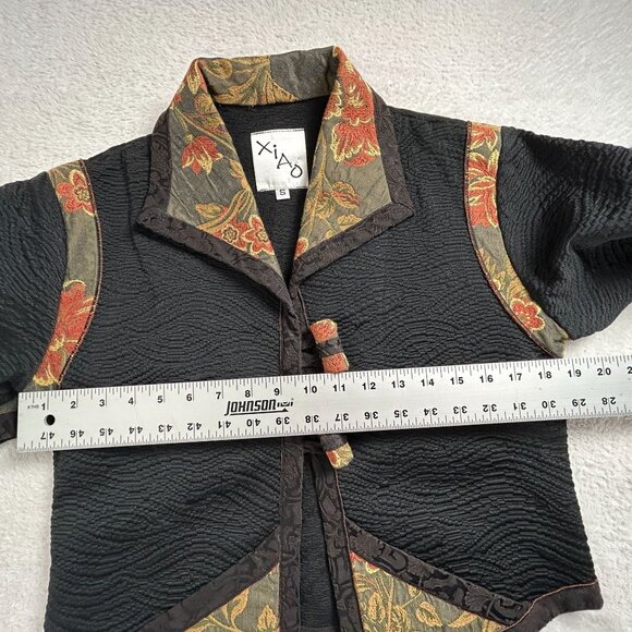 XIAO Womens Textured Black Patchwork Floral Jacket Small Toggle Button Art Wear - Picture 12 of 15